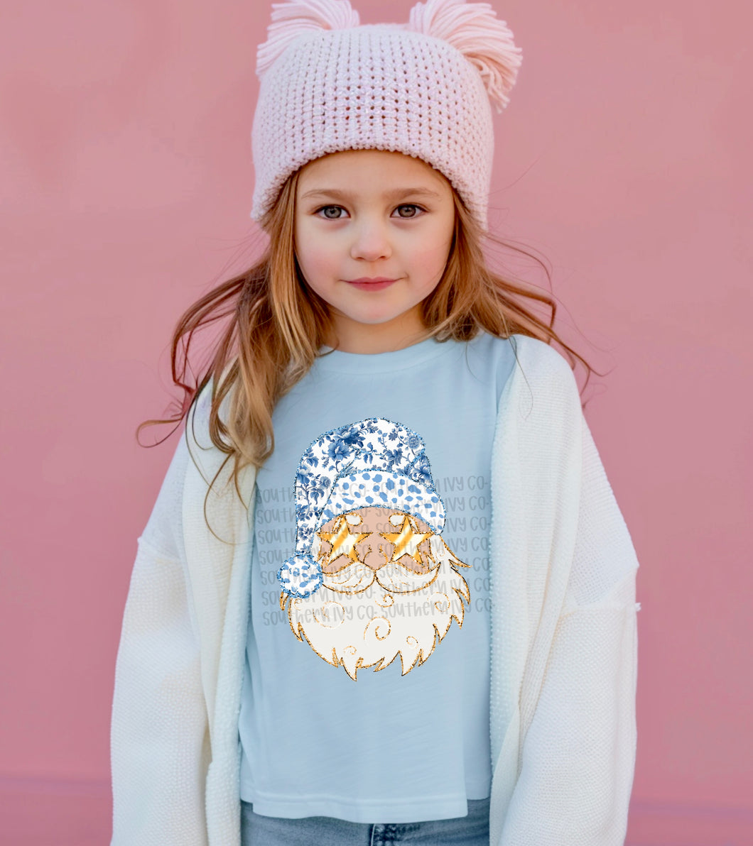 Blue Floral Santa
