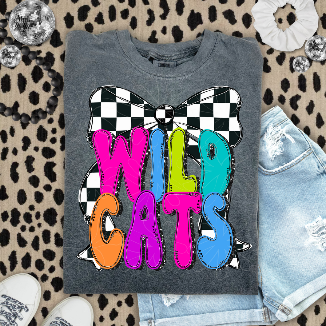 Coquette Black Checkered Bow Wildcats